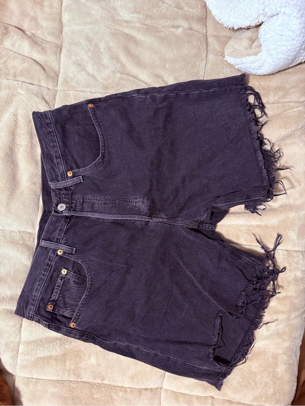 Levi's Black High-Rise Frayed Bermuda Denim Shorts
